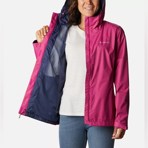 Columbia Women’s Arcadia II Rain Jacket - Hot Pink & Light Grey - Size Small - Picture 3 of 12